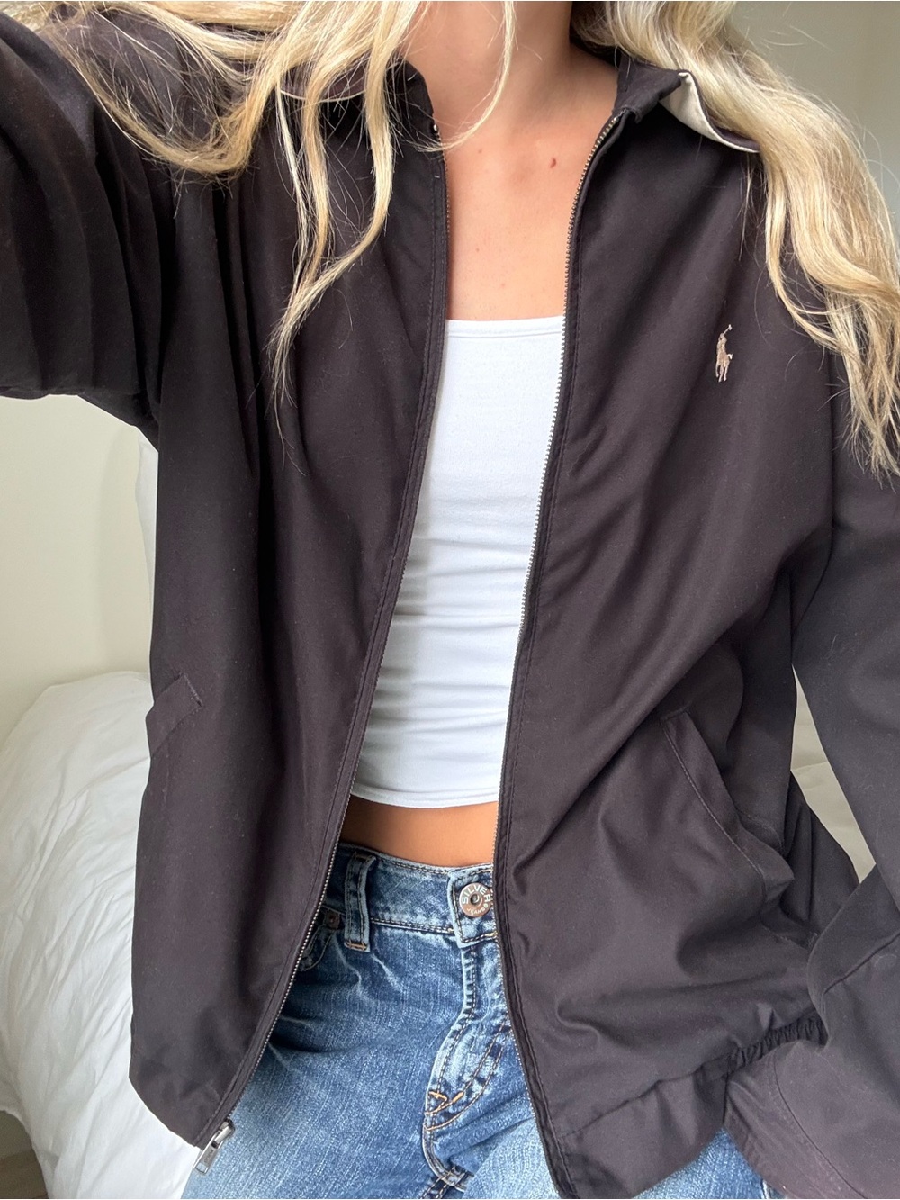 Ralph Lauren Brown harrington golf Zip-Front Jacket